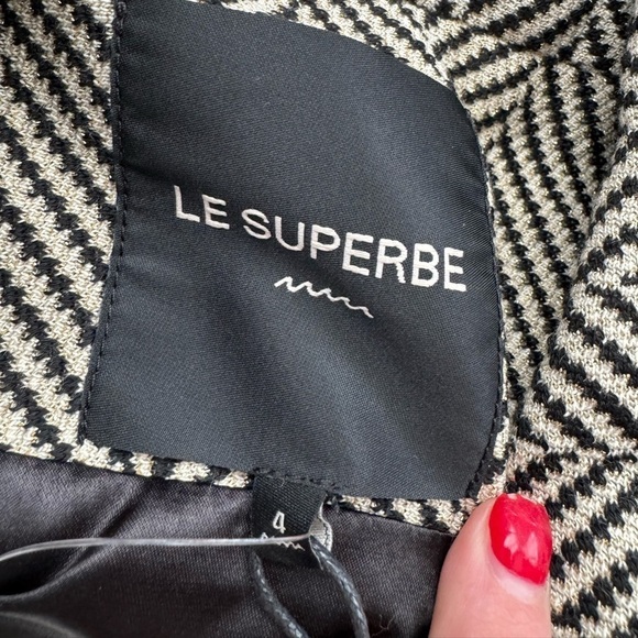 Le Superbe- NWT Black & Grey Chevron David Boa Fur Cuff Blazer Jacket - Picture 6 of 10